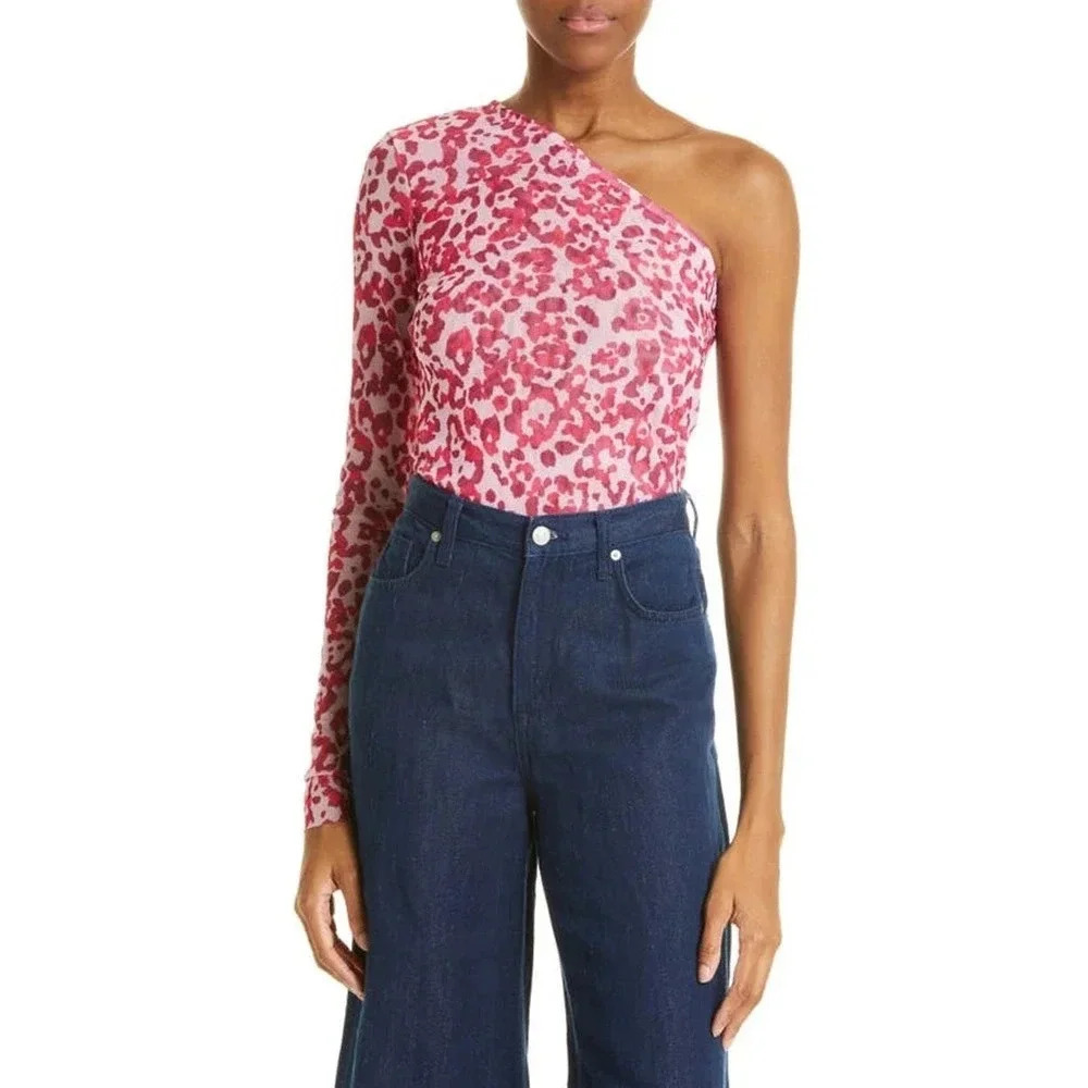 NWT Baum Und Pfergarten Jamaica One-Shoulder Stretch Top - Leopard Print Animal